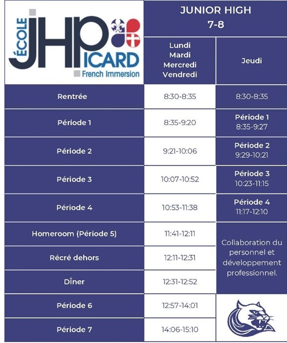Horaire Junior High 2025-2026