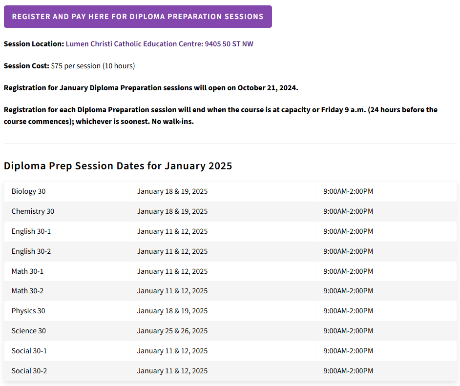 Diploma Prep Sessions January